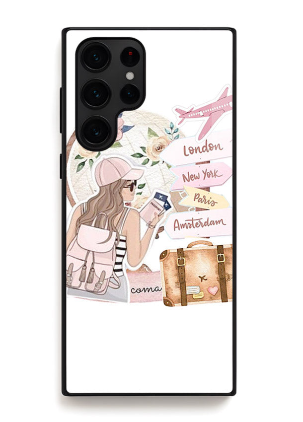 Sketch Girl Luggage sketch artwork Samsung S24 Ultra glass back cover