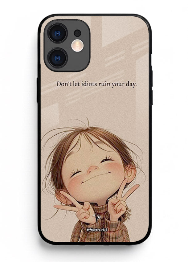 Expressive character artwork printed on iphone 11 glass back cover with joyful tones.