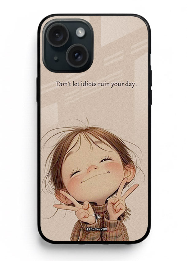 Expressive character artwork printed on iphone 14 plus glass back cover with joyful tones.