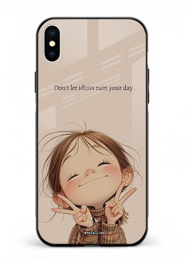 Expressive character artwork printed on iphone xs max glass back cover with joyful tones.
