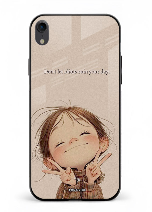 Expressive character artwork printed on iphone xr glass back cover with joyful tones.