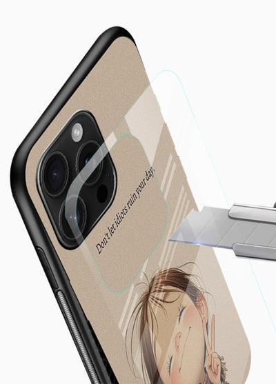 Expressive character artwork printed on glossy vibrant premium glass back cover with joyful tones. - Angle Blade