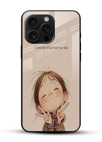 Expressive character artwork printed on glossy vibrant premium glass back cover with joyful tones. - Angle Front