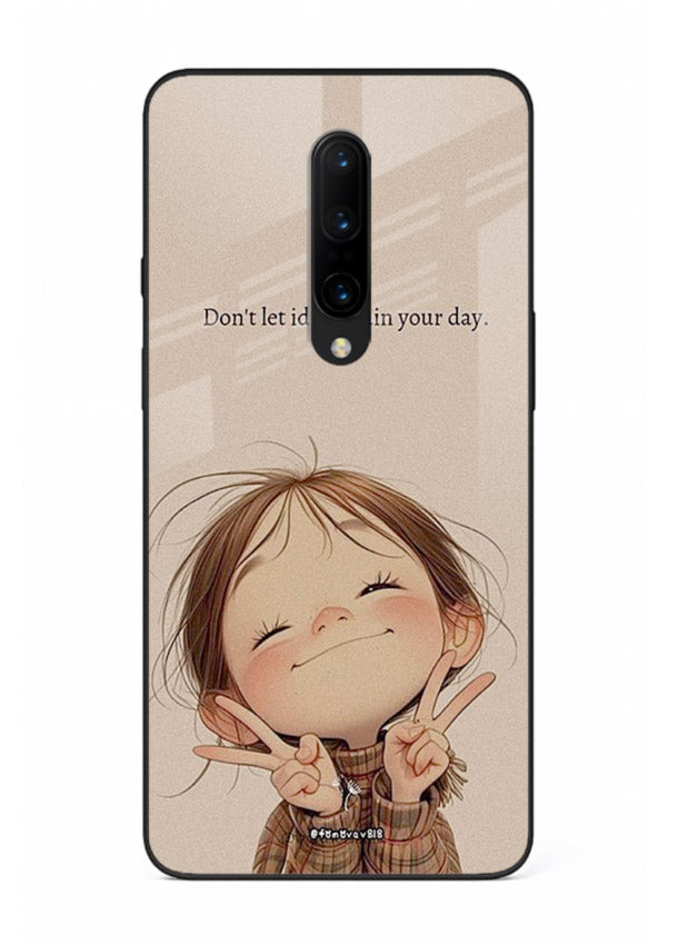 Expressive character artwork printed on OnePlus 7T Pro glass back cover with joyful tones.