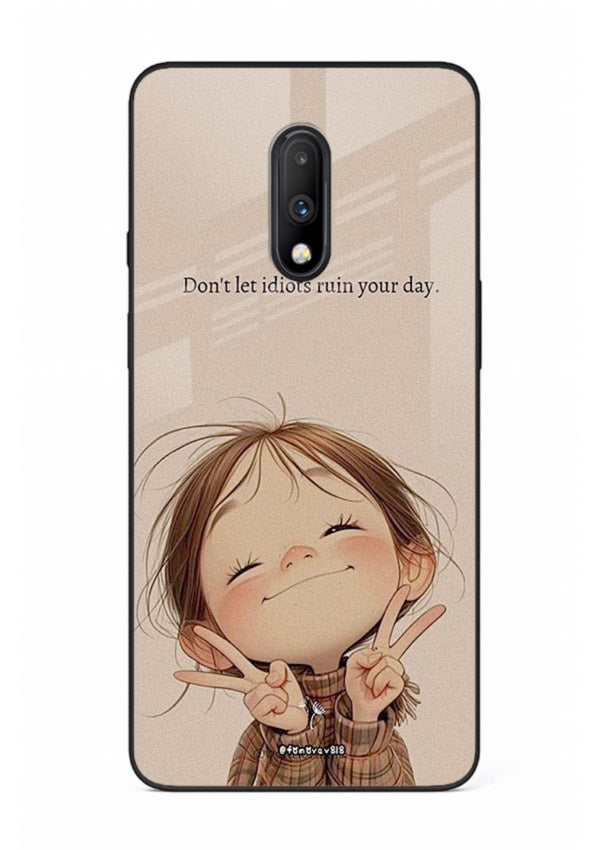 Expressive character artwork printed on OnePlus 7 glass back cover with joyful tones.