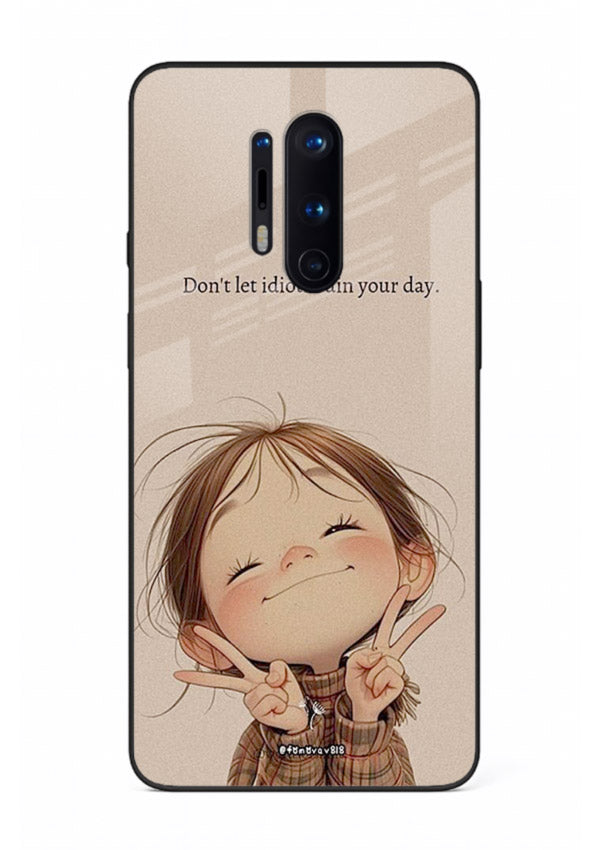 Expressive character artwork printed on OnePlus 8 Pro glass back cover with joyful tones.