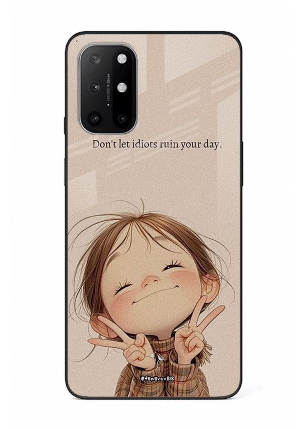 Expressive character artwork printed on OnePlus 8T glass back cover with joyful tones.