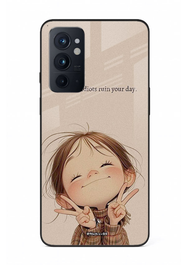 Expressive character artwork printed on OnePlus 9RT glass back cover with joyful tones.