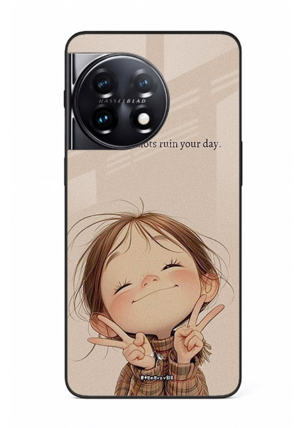 Expressive character artwork printed on OnePlus 11R glass back cover with joyful tones.