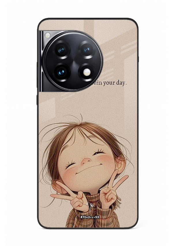 Expressive character artwork printed on OnePlus 12R glass back cover with joyful tones.