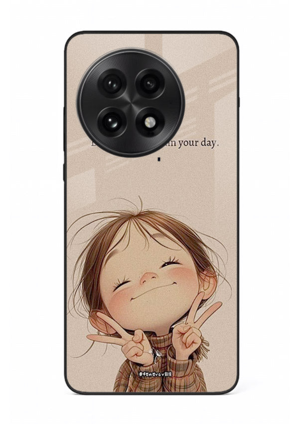 Expressive character artwork printed on OnePlus 13R glass back cover with joyful tones.