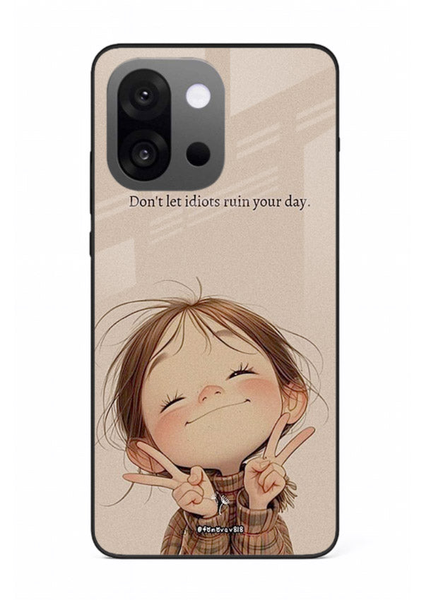 Expressive character artwork printed on OnePlus 13s glass back cover with joyful tones.