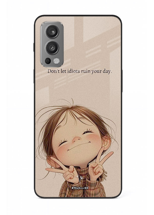 Expressive character artwork printed on OnePlus Nord 2 glass back cover with joyful tones.