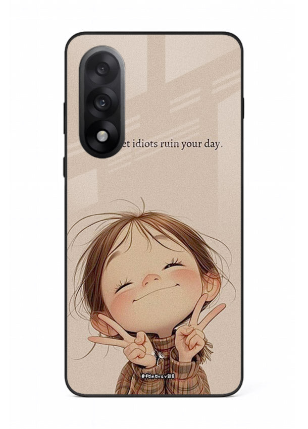 Expressive character artwork printed on OnePlus Nord 5 glass back cover with joyful tones.