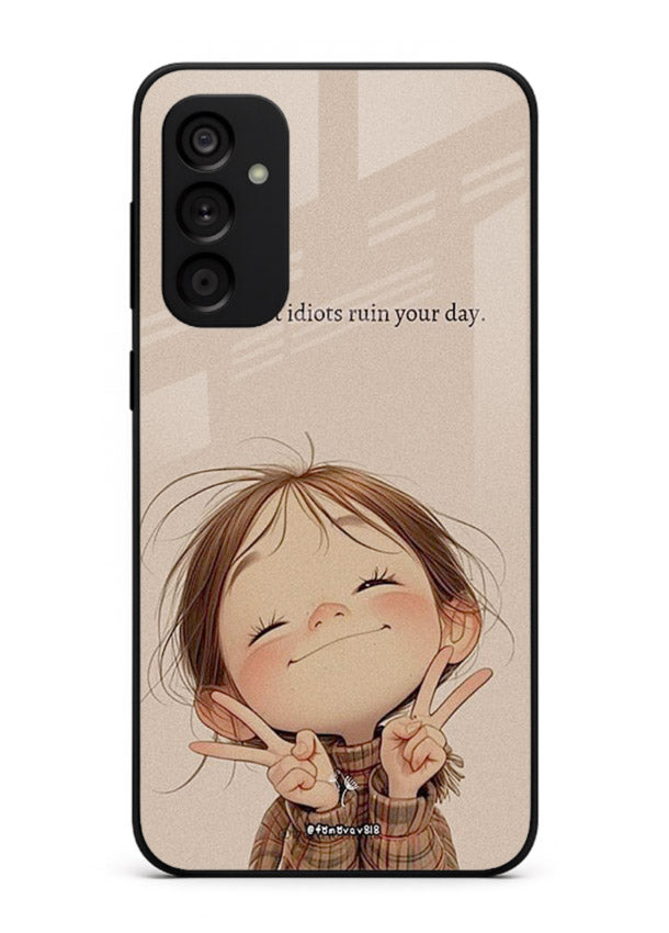 Expressive character artwork printed on Samsung A34 5G glass back cover with joyful tones.
