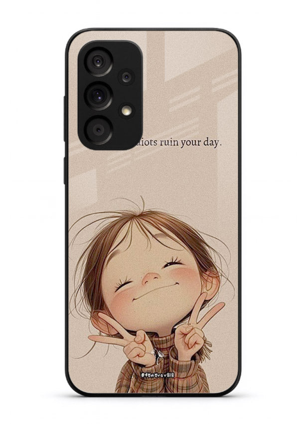 Expressive character artwork printed on Samsung A33 5G glass back cover with joyful tones.