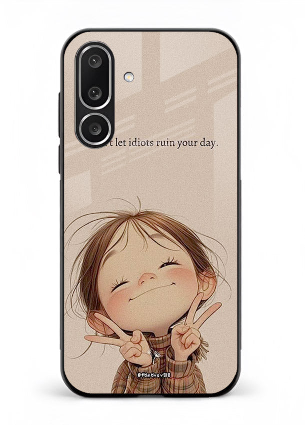 Expressive character artwork printed on Samsung M36 5G glass back cover with joyful tones.