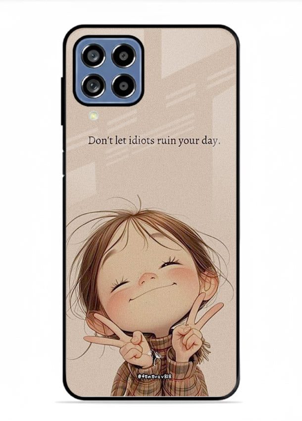 Expressive character artwork printed on Samsung F22 4G glass back cover with joyful tones.