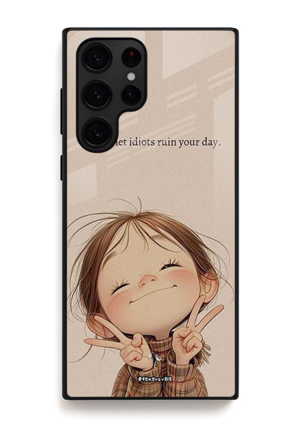 Expressive character artwork printed on Samsung S23 Ultra glass back cover with joyful tones.
