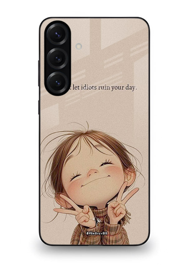 Expressive character artwork printed on Samsung M35 5G glass back cover with joyful tones.