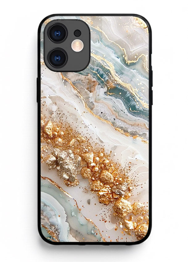 Smoky Gold Burst iphone 11 glass back cover with smoky marble and gold bursts