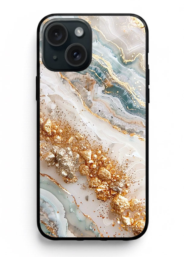 Smoky Gold Burst iphone 14 plus glass back cover with smoky marble and gold bursts