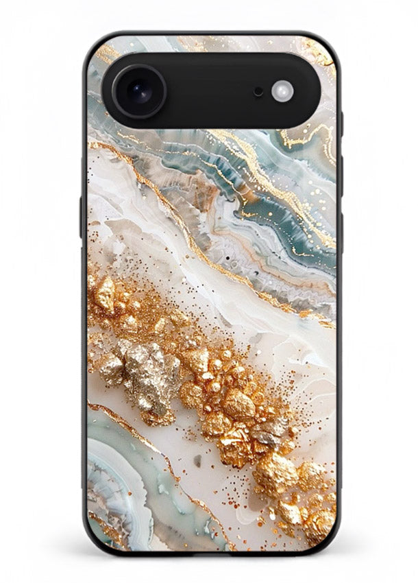 Smoky Gold Burst iphone 17 air glass back cover with smoky marble and gold bursts
