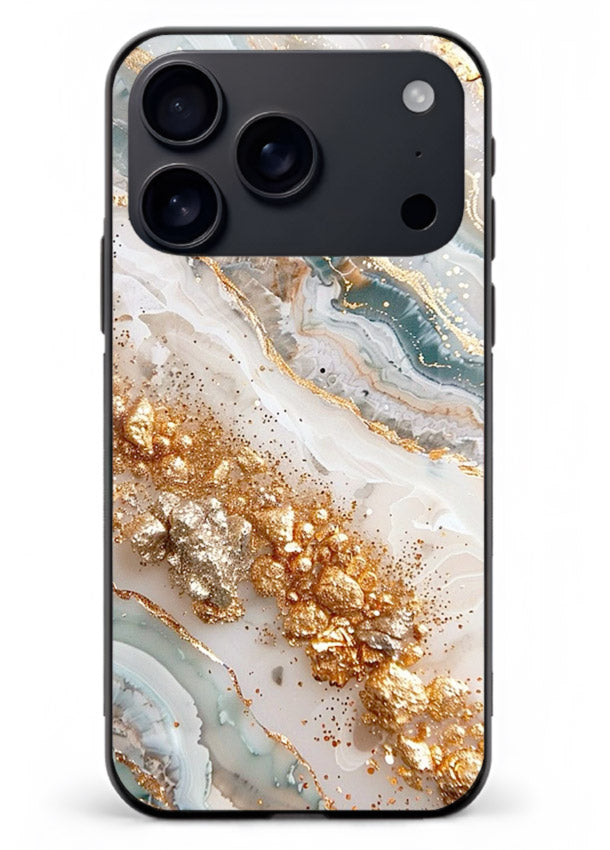 Smoky Gold Burst iphone 18 pro max glass back cover with smoky marble and gold bursts