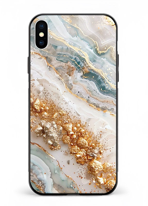 Smoky Gold Burst iphone xs max glass back cover with smoky marble and gold bursts
