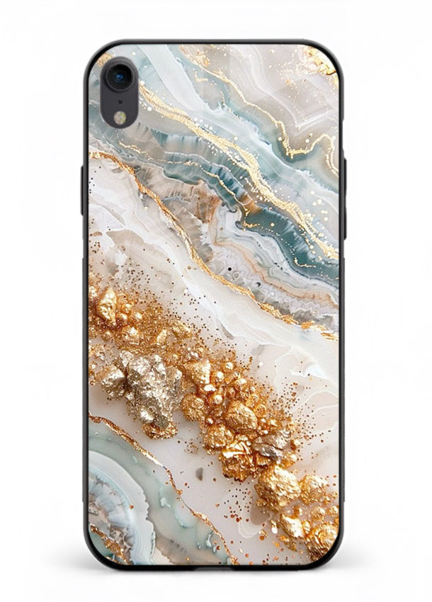 Smoky Gold Burst iphone xr glass back cover with smoky marble and gold bursts