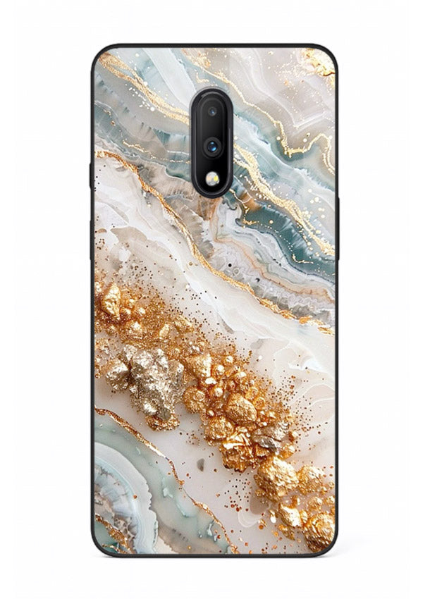 Smoky Gold Burst OnePlus 7 glass back cover with smoky marble and gold bursts