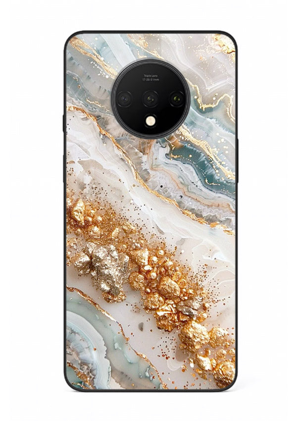 Smoky Gold Burst OnePlus 7T glass back cover with smoky marble and gold bursts