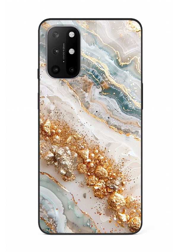 Smoky Gold Burst OnePlus 8T glass back cover with smoky marble and gold bursts