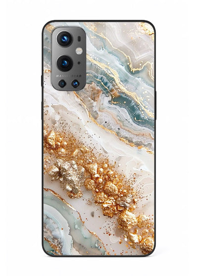 Smoky Gold Burst OnePlus 9 glass back cover with smoky marble and gold bursts