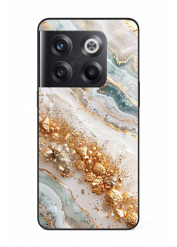 Smoky Gold Burst OnePlus 10T glass back cover with smoky marble and gold bursts