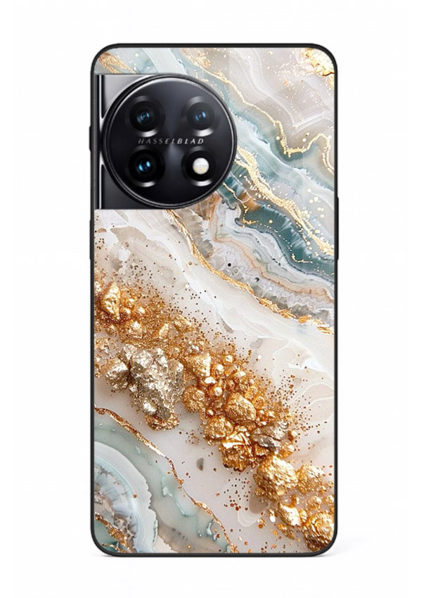 Smoky Gold Burst OnePlus 11 glass back cover with smoky marble and gold bursts