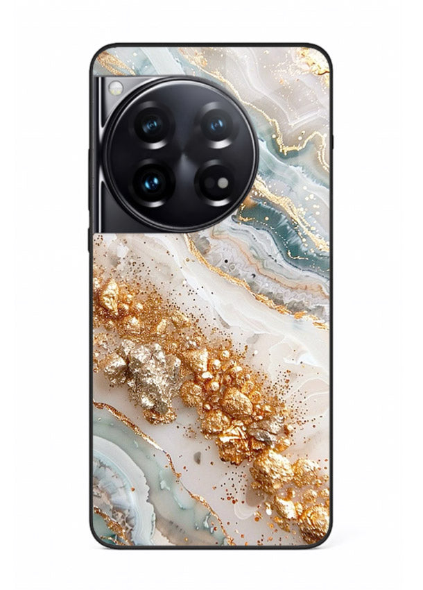 Smoky Gold Burst OnePlus 12 glass back cover with smoky marble and gold bursts