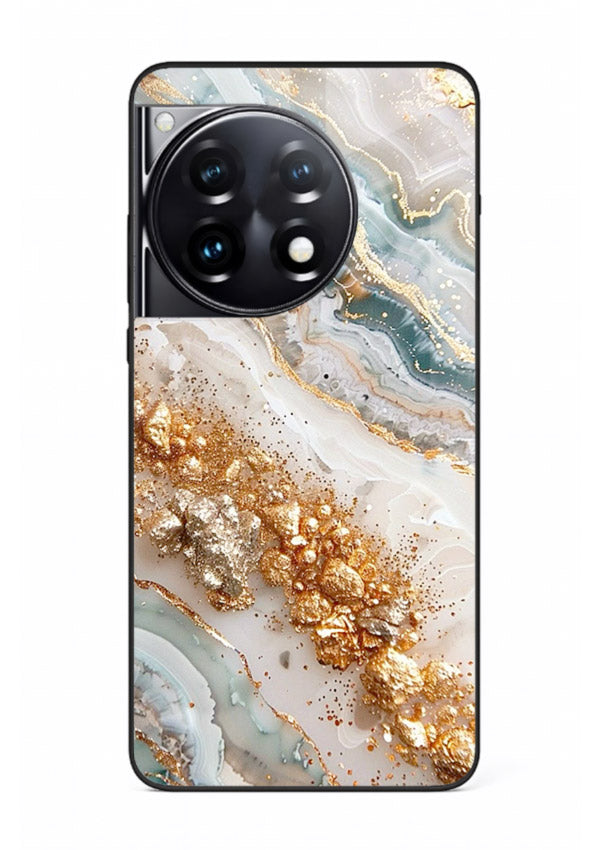Smoky Gold Burst OnePlus 12R glass back cover with smoky marble and gold bursts