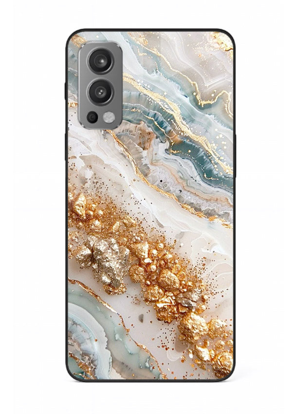 Smoky Gold Burst OnePlus Nord 2 glass back cover with smoky marble and gold bursts