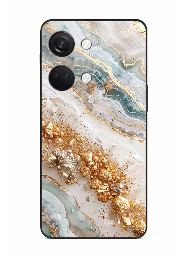 Smoky Gold Burst OnePlus Nord 3 glass back cover with smoky marble and gold bursts