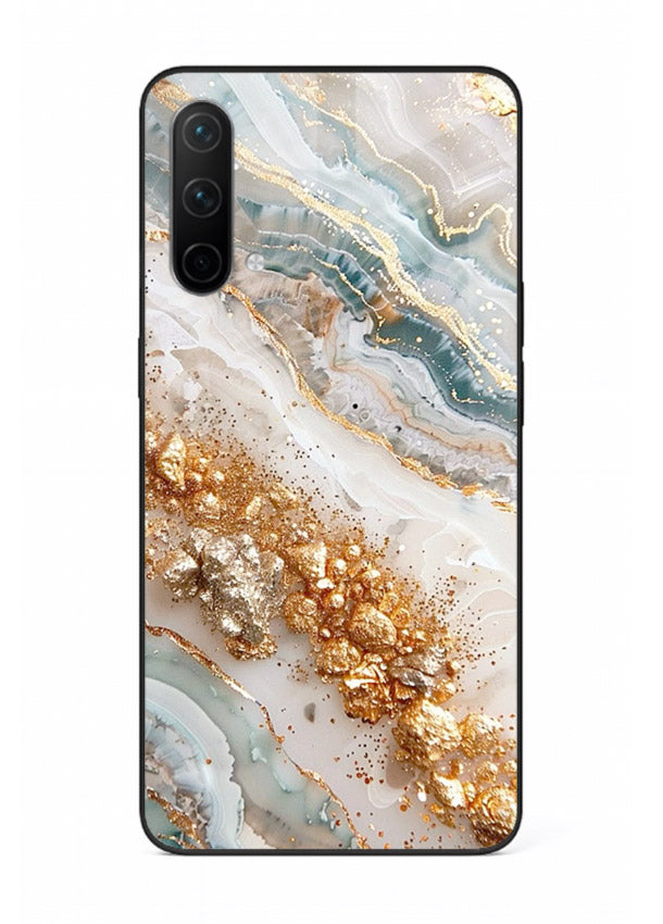 Smoky Gold Burst OnePlus Nord CE 5G glass back cover with smoky marble and gold bursts