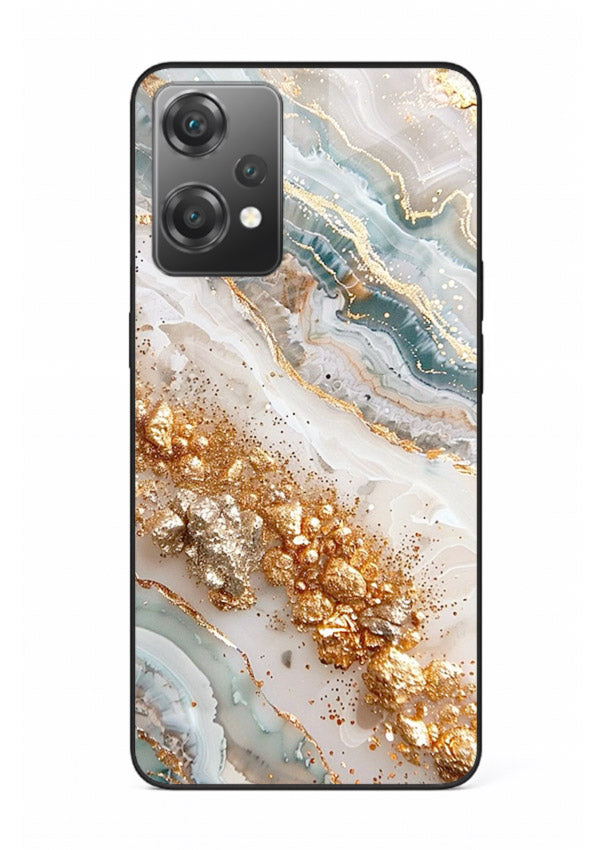 Smoky Gold Burst OnePlus Nord CE2 Lite 5G glass back cover with smoky marble and gold bursts