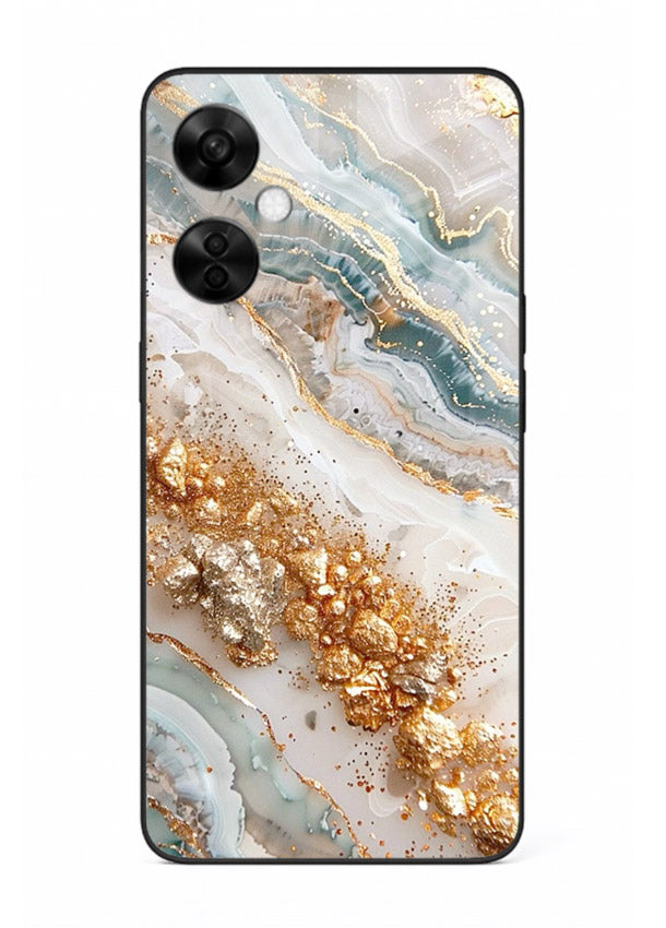 Smoky Gold Burst OnePlus Nord CE3 Lite glass back cover with smoky marble and gold bursts