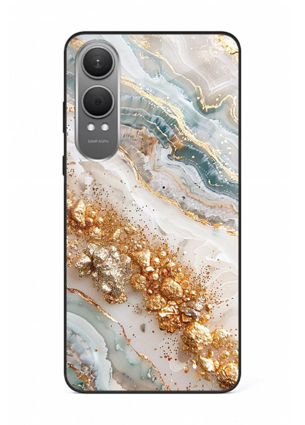 Smoky Gold Burst OnePlus Nord CE4 Lite glass back cover with smoky marble and gold bursts