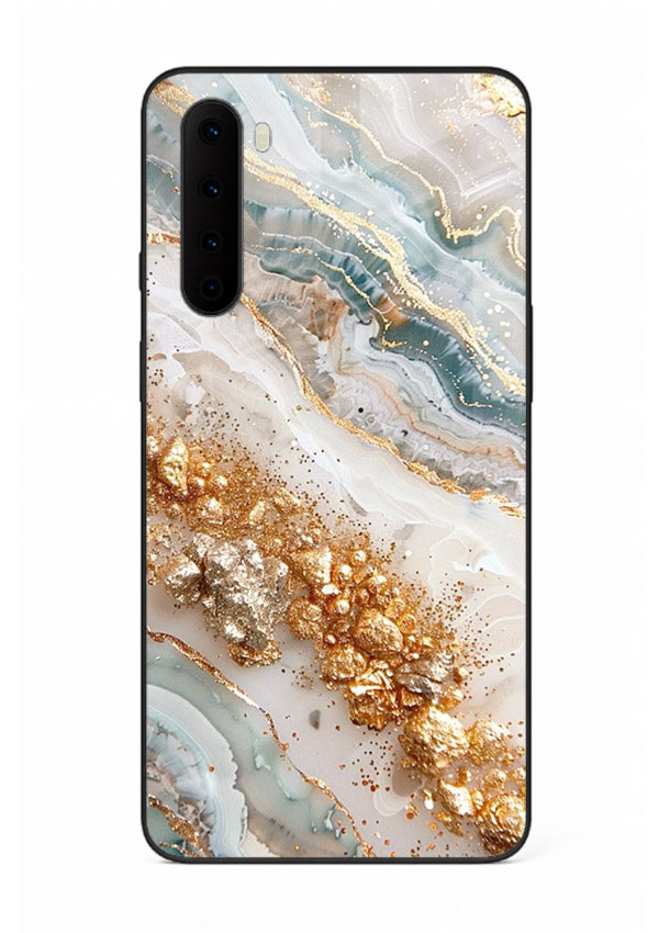 Smoky Gold Burst OnePlus Nord glass back cover with smoky marble and gold bursts