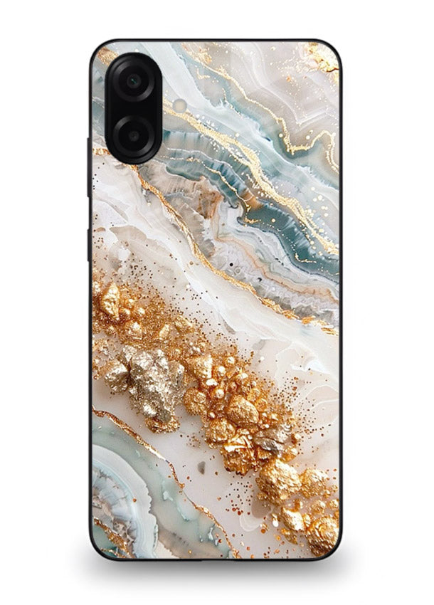 Smoky Gold Burst Samsung A07 4G glass back cover with smoky marble and gold bursts