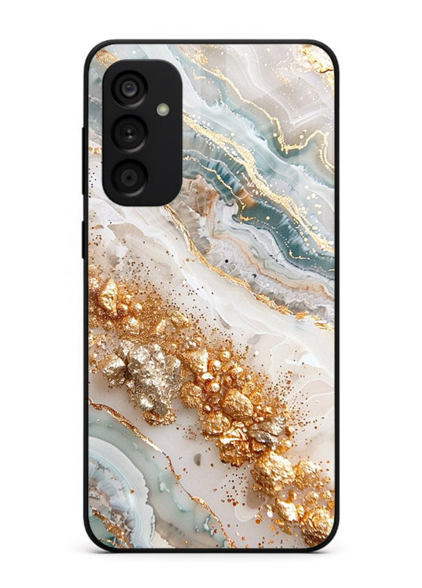 Smoky Gold Burst Samsung F54 5G glass back cover with smoky marble and gold bursts