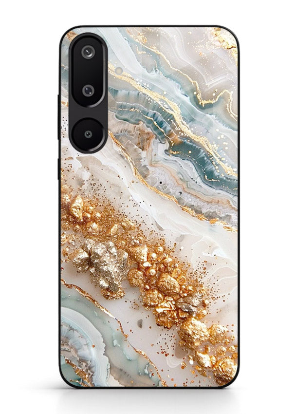 Smoky Gold Burst Samsung M16 5G glass back cover with smoky marble and gold bursts