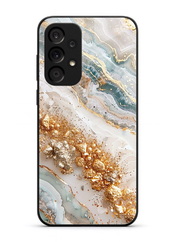 Smoky Gold Burst Samsung A33 5G glass back cover with smoky marble and gold bursts