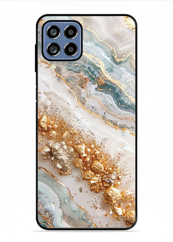Smoky Gold Burst Samsung A22 4G glass back cover with smoky marble and gold bursts